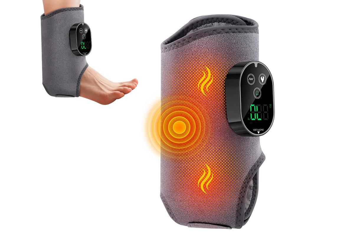 Electric Foot Ankle Massager Joint Pain Relief Heating Vibration Hot Compress - Gray - Image 1