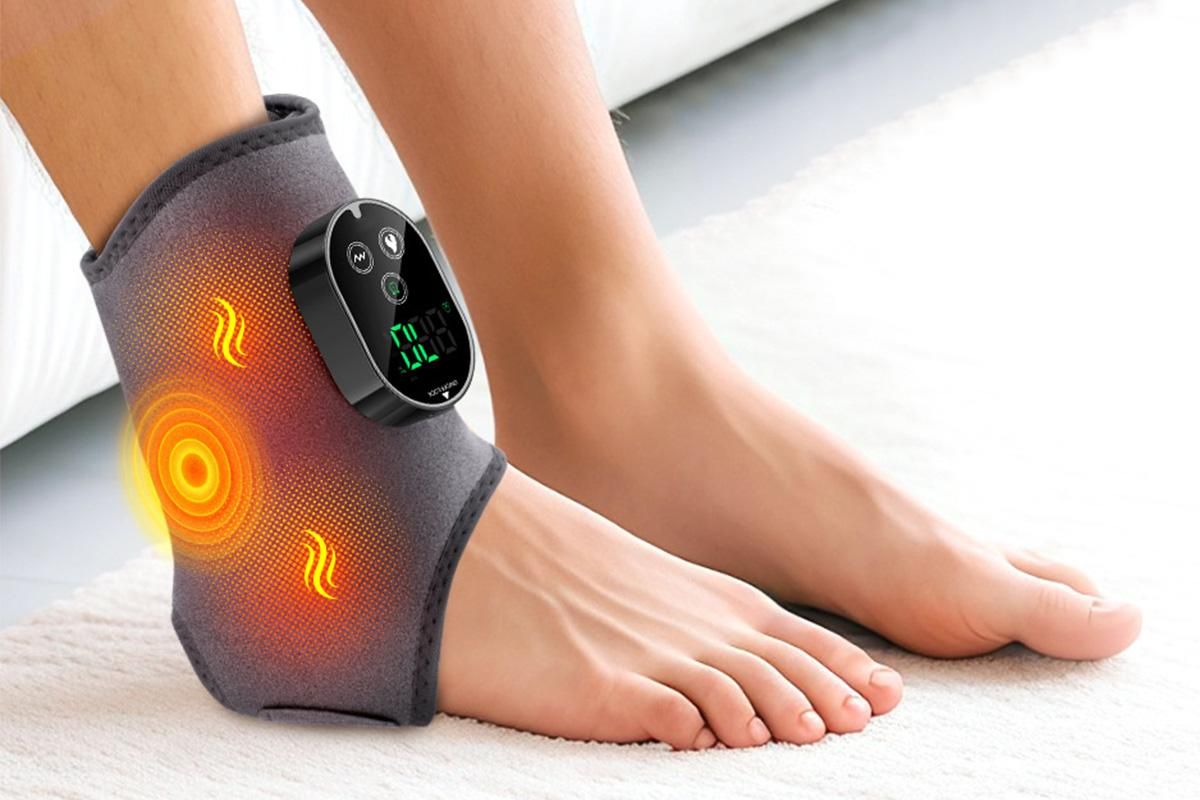 Electric Foot Ankle Massager Joint Pain Relief Heating Vibration Hot Compress - Gray - Image 6