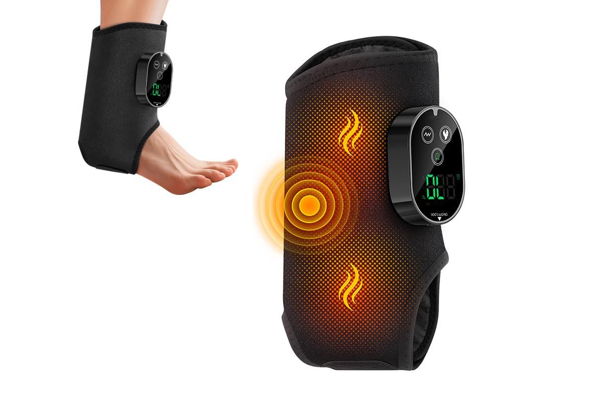 Electric Foot Ankle Massager Joint Pain Relief Heating Vibration Hot Compress - Black - Image 1