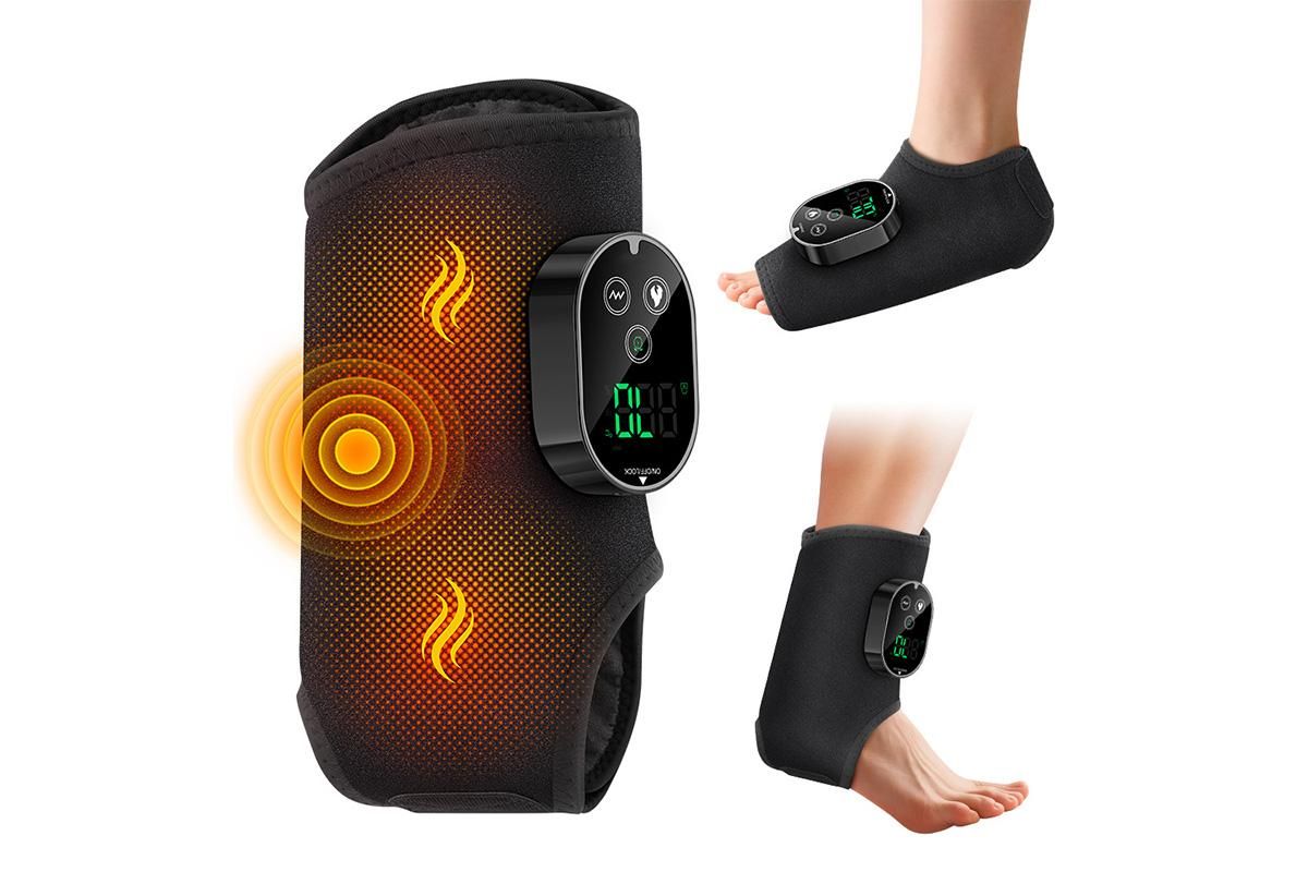 Electric Foot Ankle Massager Joint Pain Relief Heating Vibration Hot Compress - Black - Image 4