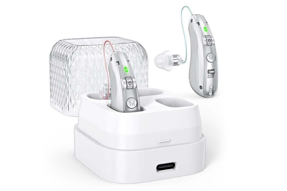 Smart Noise Reduction BTE Hearing Aid with Charging Case Rechargeable Sound Amplifier - Silver - Image 1