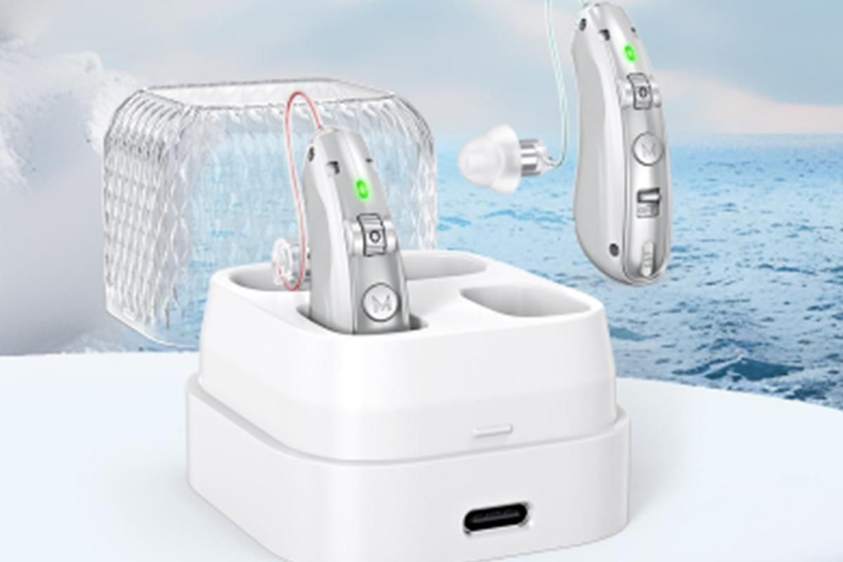 Smart Noise Reduction BTE Hearing Aid with Charging Case Rechargeable Sound Amplifier - Silver - Image 2