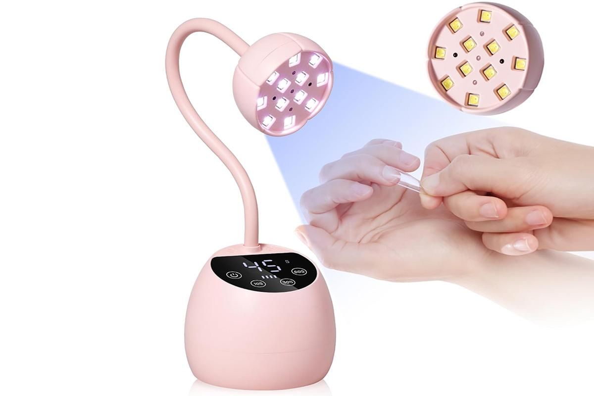 UV LED Nail Lamp Mini Cordless Gel Dryer With Adjustable Gooseneck For Gel Nails - Pink - Image 2