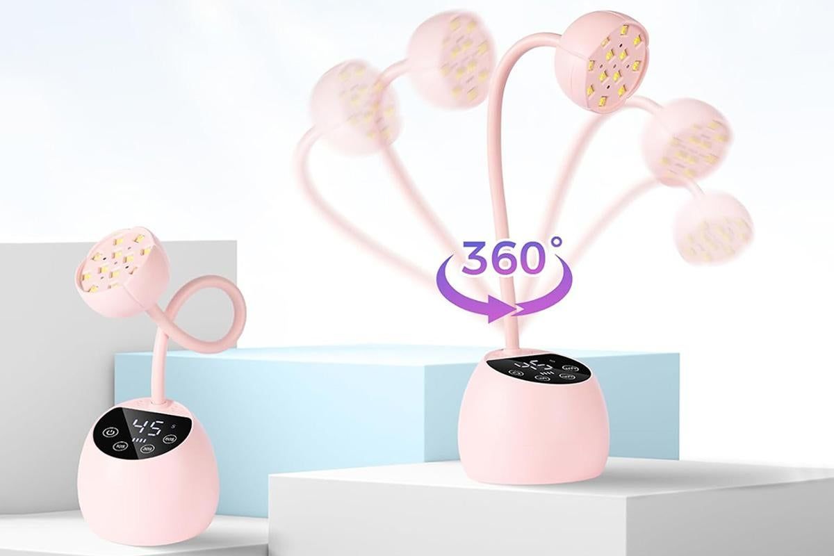 UV LED Nail Lamp Mini Cordless Gel Dryer With Adjustable Gooseneck For Gel Nails - Pink - Image 3