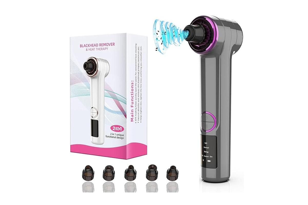 Blackhead Remover Pore Vacuum with Hot Compress 5 Probes for Women Men - Gray - Image 1