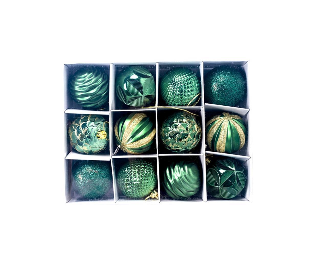 12Pcs 5.5cm Glitter Baubles Balls Christmas Tree Ornament Party Hanging Decor-Green - Image 1