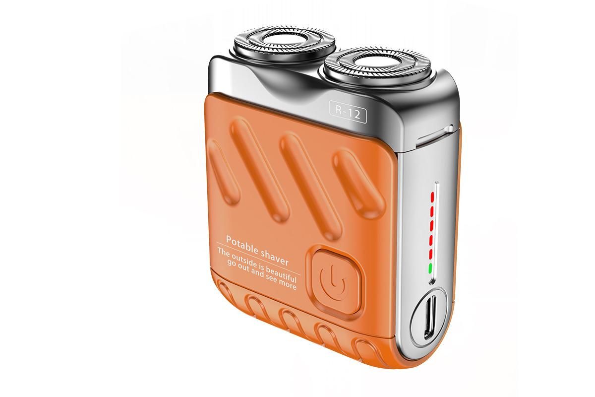 Mini Portable Electric Shaver for Men Wet Dry Waterproof Rechargeable Long Battery Life - Orange - Image 1