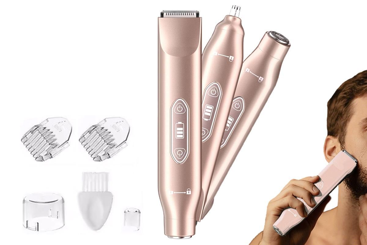 3-in-1 Electric Shaver Nose Hair Trimmer for Face Body Bikini Underarm and Legs - Gold - Image 1