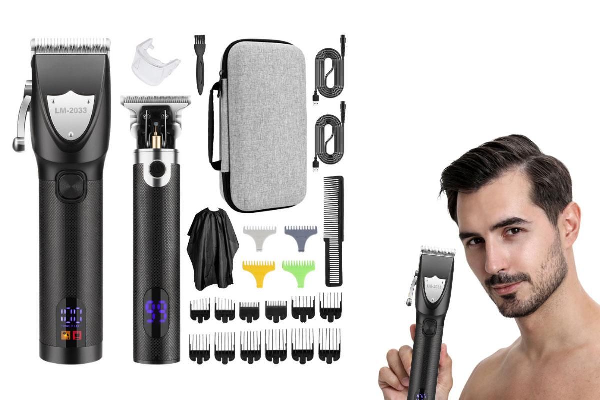 Cordless Hair Clippers for Men Trimmers Set and Barber Clippers for Haircut Beard Trimmer Kit with LCD Display Rechargeable -Black - Image 1
