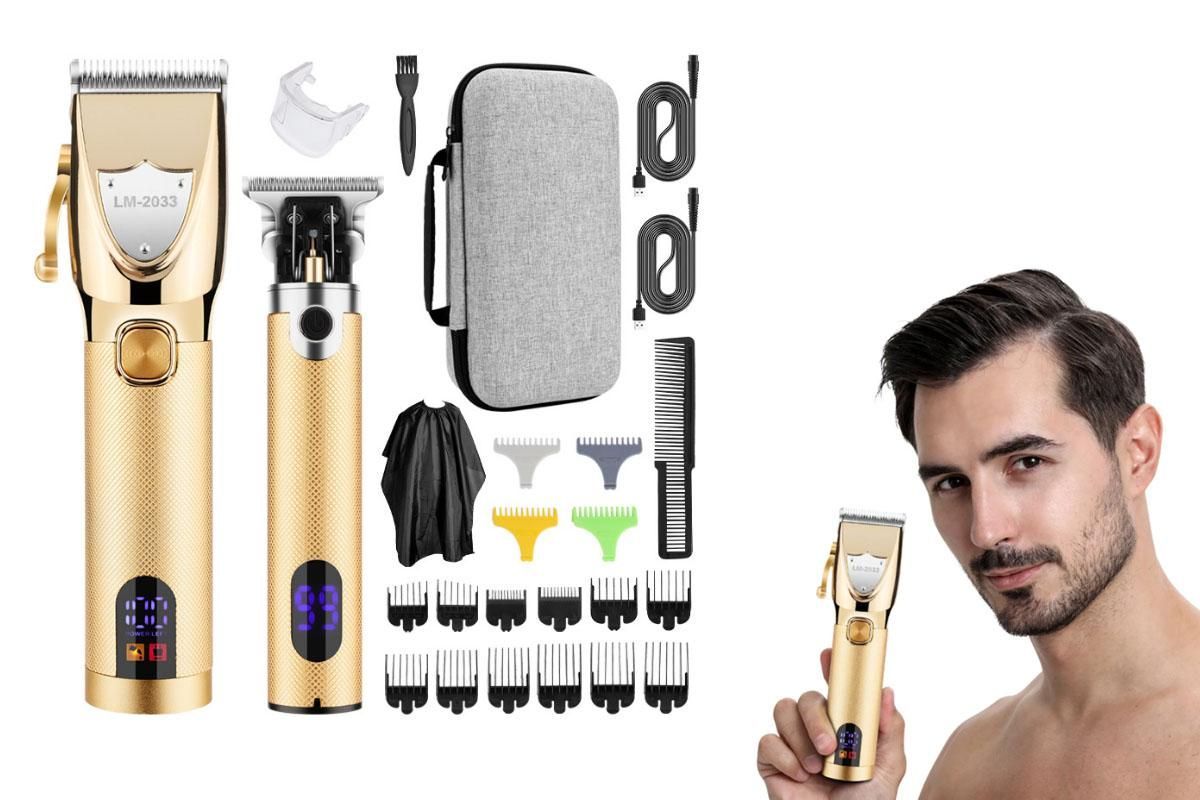 Cordless Hair Clippers for Men Trimmers Set and Barber Clippers for Haircut Beard Trimmer Kit with LCD Display Rechargeable -Gold - Image 1