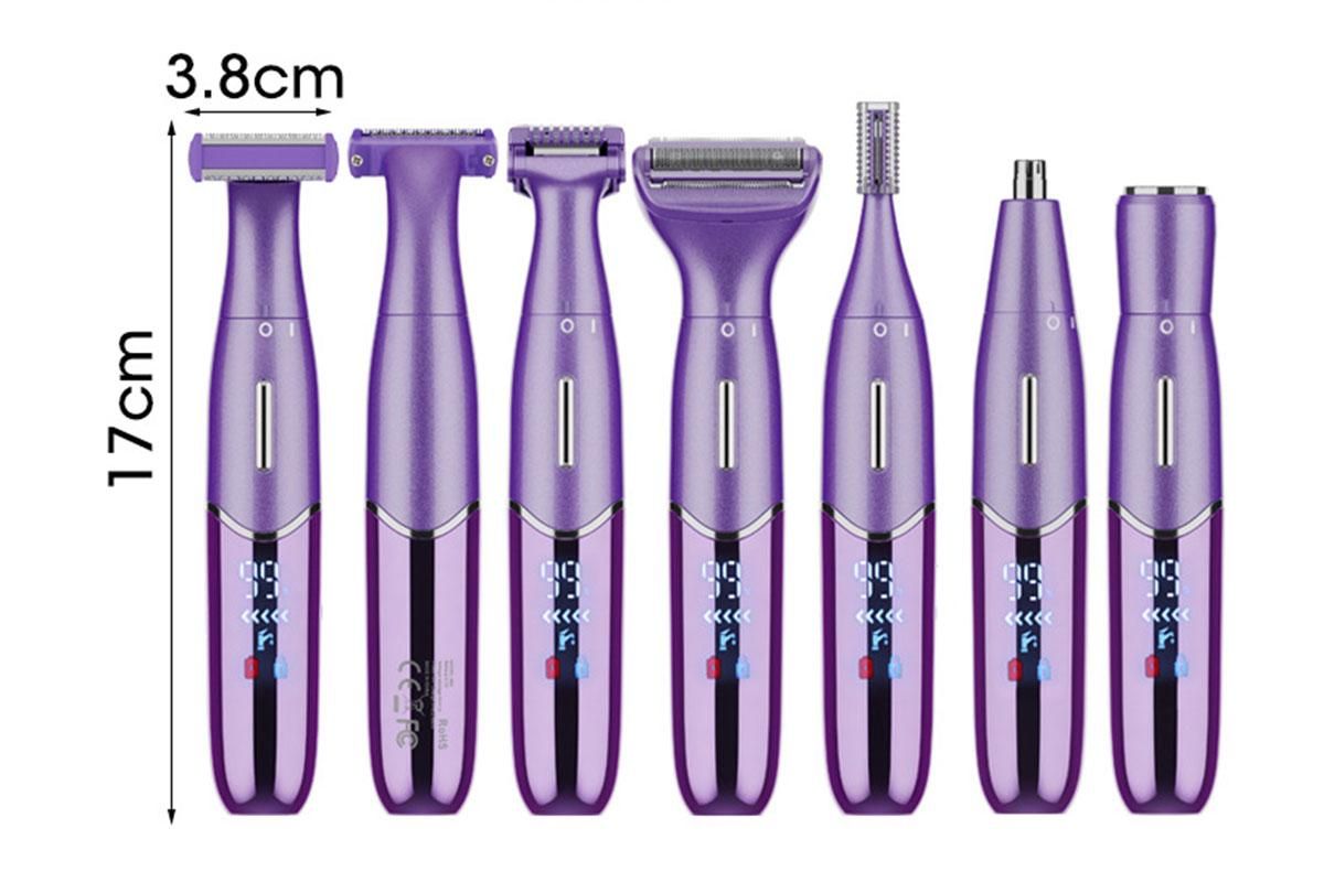 6-in-1 Women Electric Shaver Replaceable Heads for Whole Body Private Epilator Shaving Razor - Purple - Image 6