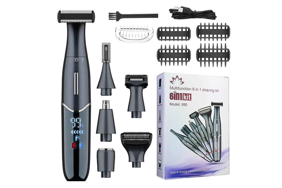 6-in-1 Women Electric Shaver Replaceable Heads for Whole Body Private Epilator Shaving Razor - Black - Image 1