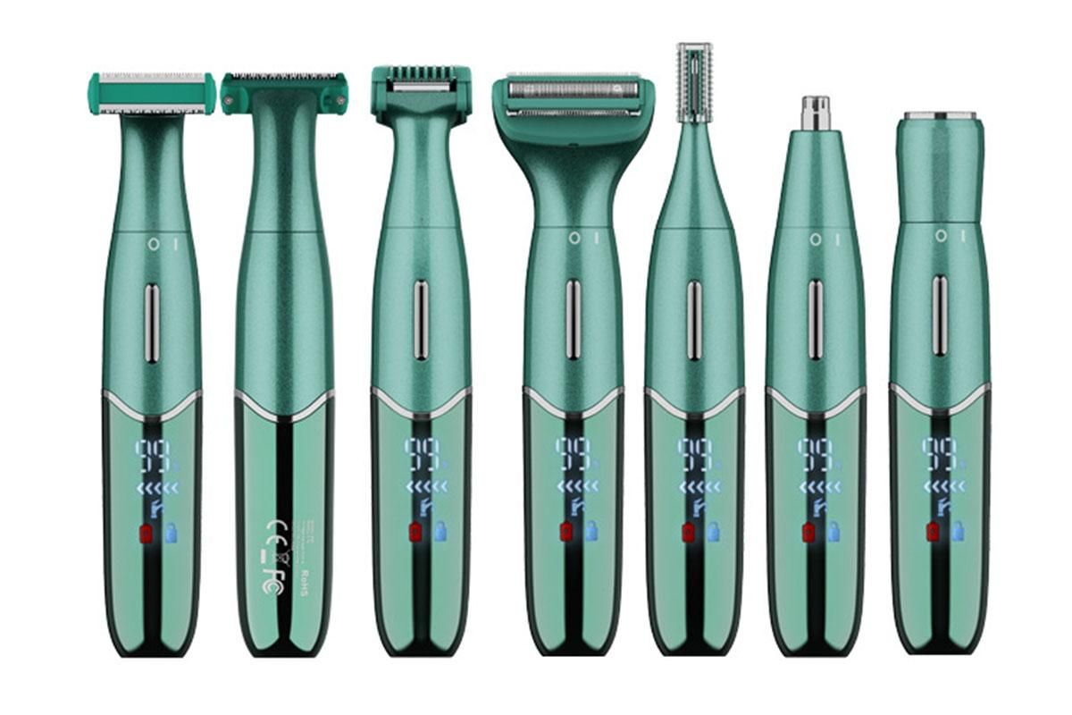 6-in-1 Women Electric Shaver Replaceable Heads for Whole Body Private Epilator Shaving Razor - Green - Image 2
