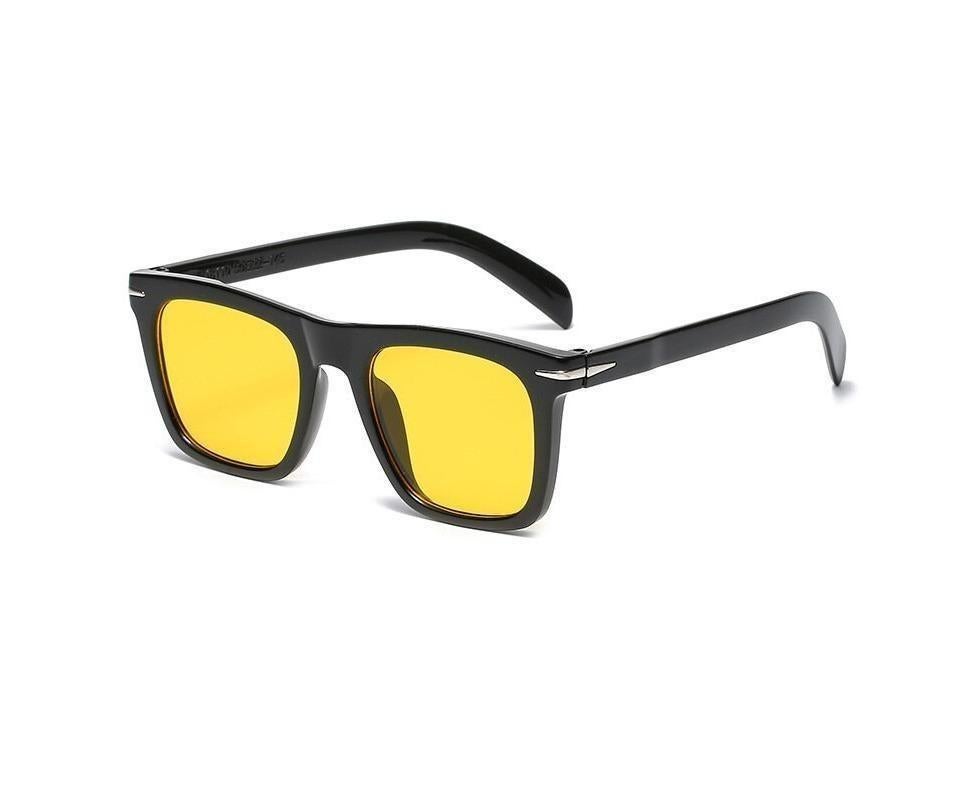 Classic Rivet Square Sunglasses Men Luxury Brand Design Beckham Driving Glasses Vintage Sun Glasses Eyewear - Black Yellow - Image 1