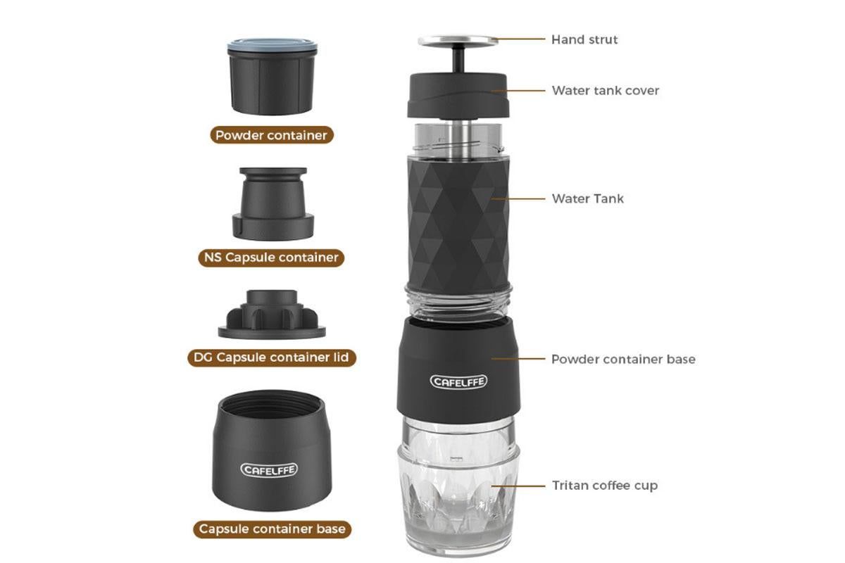 3 in 1 Portable Coffee Maker,Single Serve Manual Espresso Machine For Camping, Travel, Hiking, Fishing - Black - Image 2