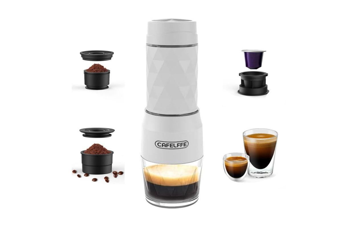 3 in 1 Portable Coffee Maker,Single Serve Manual Espresso Machine For Camping, Travel, Hiking, Fishing - White - Image 1