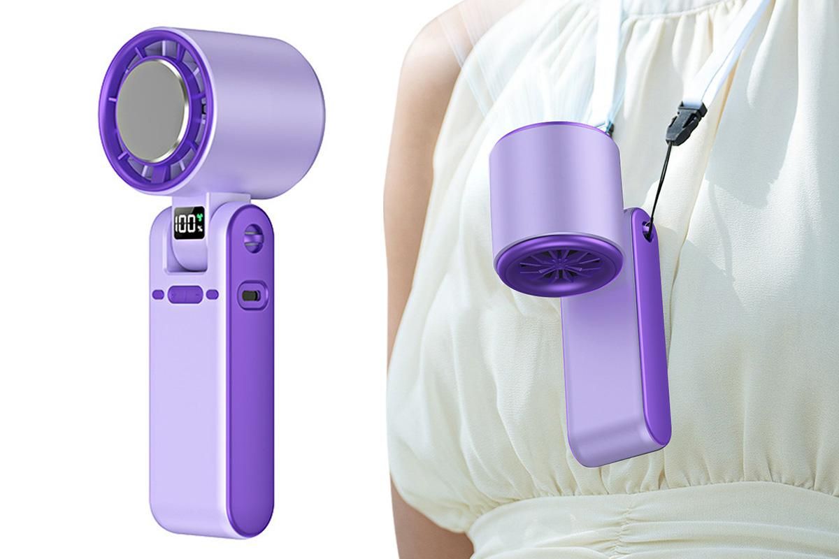 Handheld Portable Fan with Ice Cooler 100-Speed Rechargeable Handheld Fan - Purple - Image 1