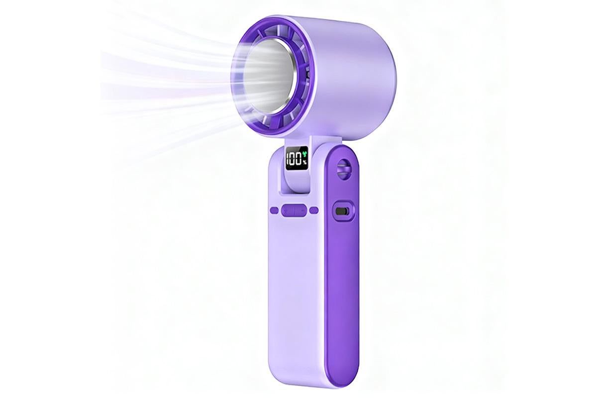 Handheld Portable Fan with Ice Cooler 100-Speed Rechargeable Handheld Fan - Purple - Image 2