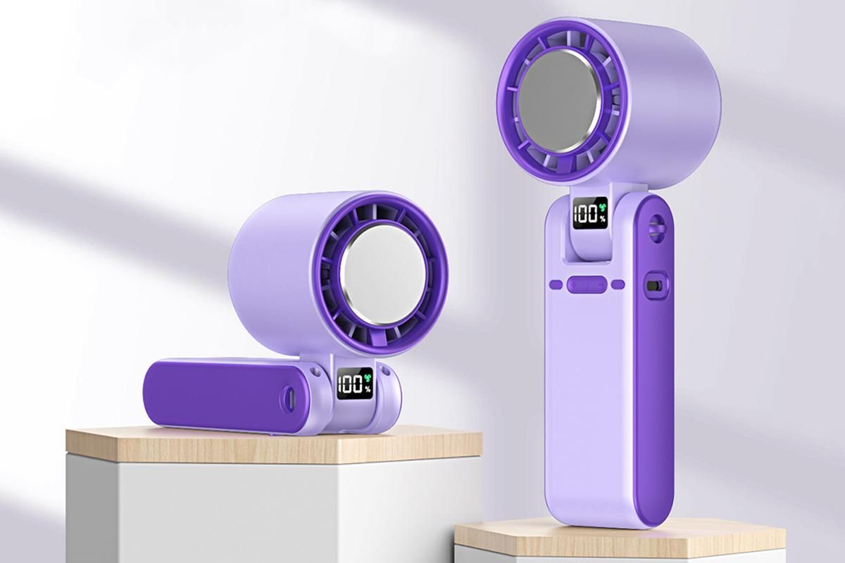 Handheld Portable Fan with Ice Cooler 100-Speed Rechargeable Handheld Fan - Purple - Image 5