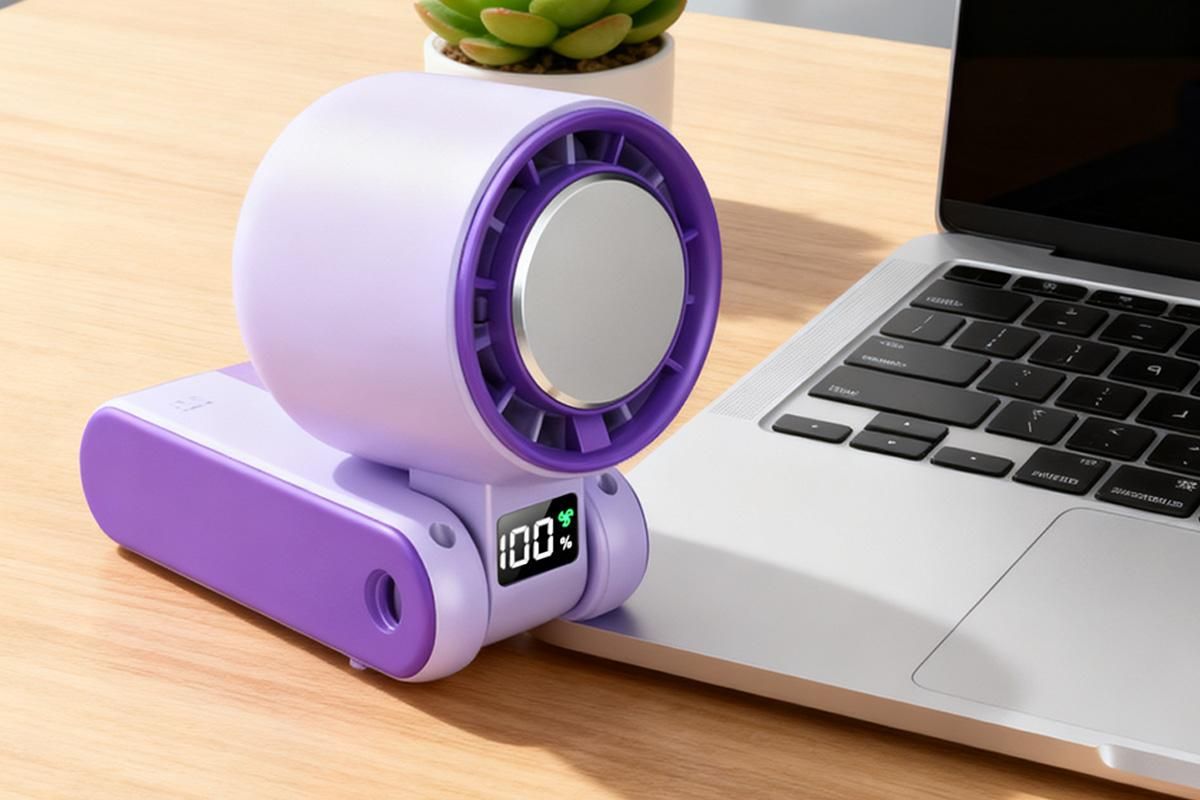 Handheld Portable Fan with Ice Cooler 100-Speed Rechargeable Handheld Fan - Purple - Image 6