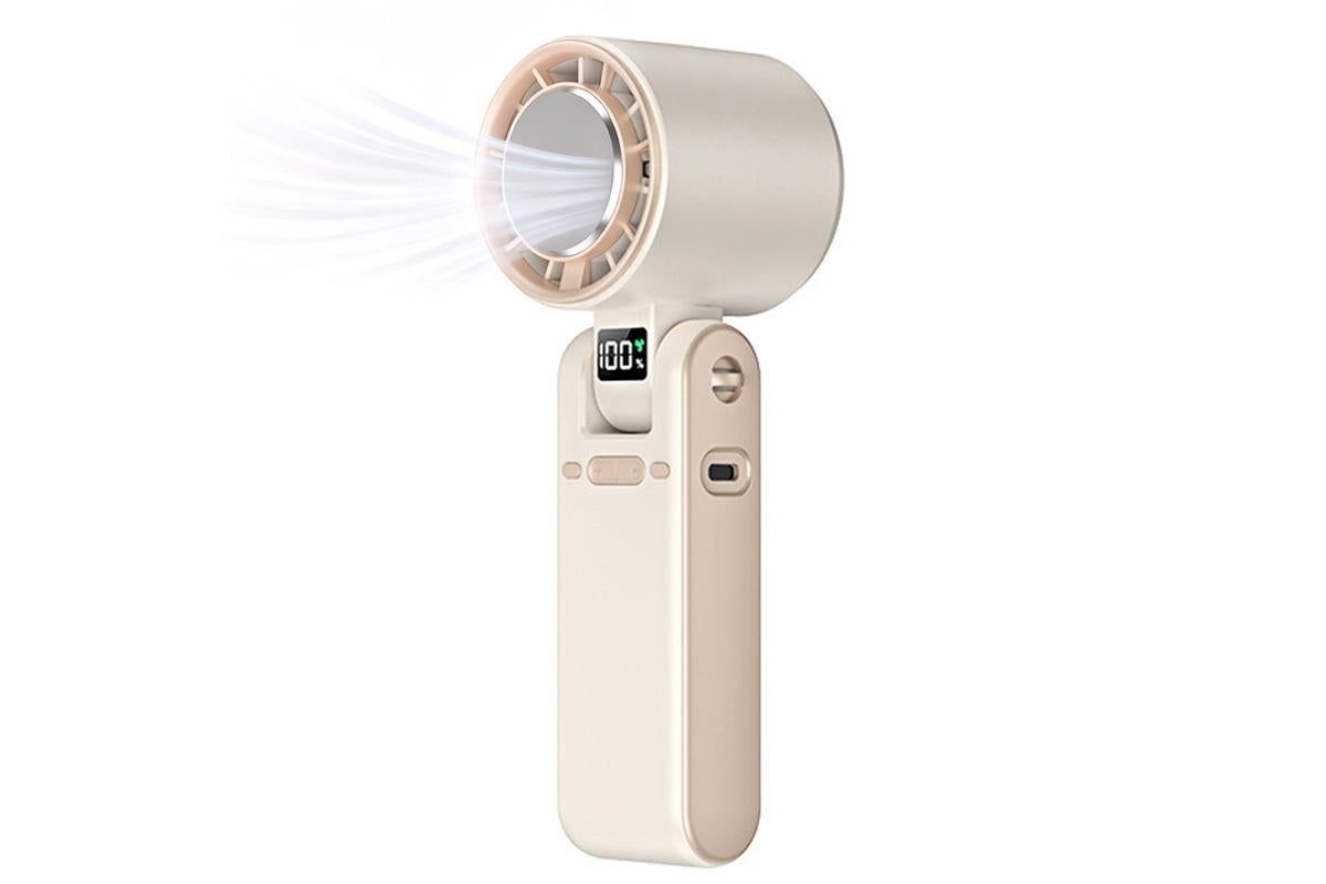 Handheld Portable Fan with Ice Cooler 100-Speed Rechargeable Handheld Fan - Beige - Image 2