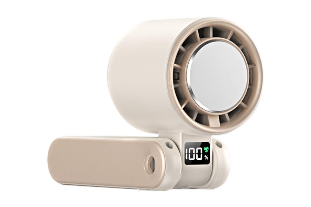Handheld Portable Fan with Ice Cooler 100-Speed Rechargeable Handheld Fan - Beige - Image 3