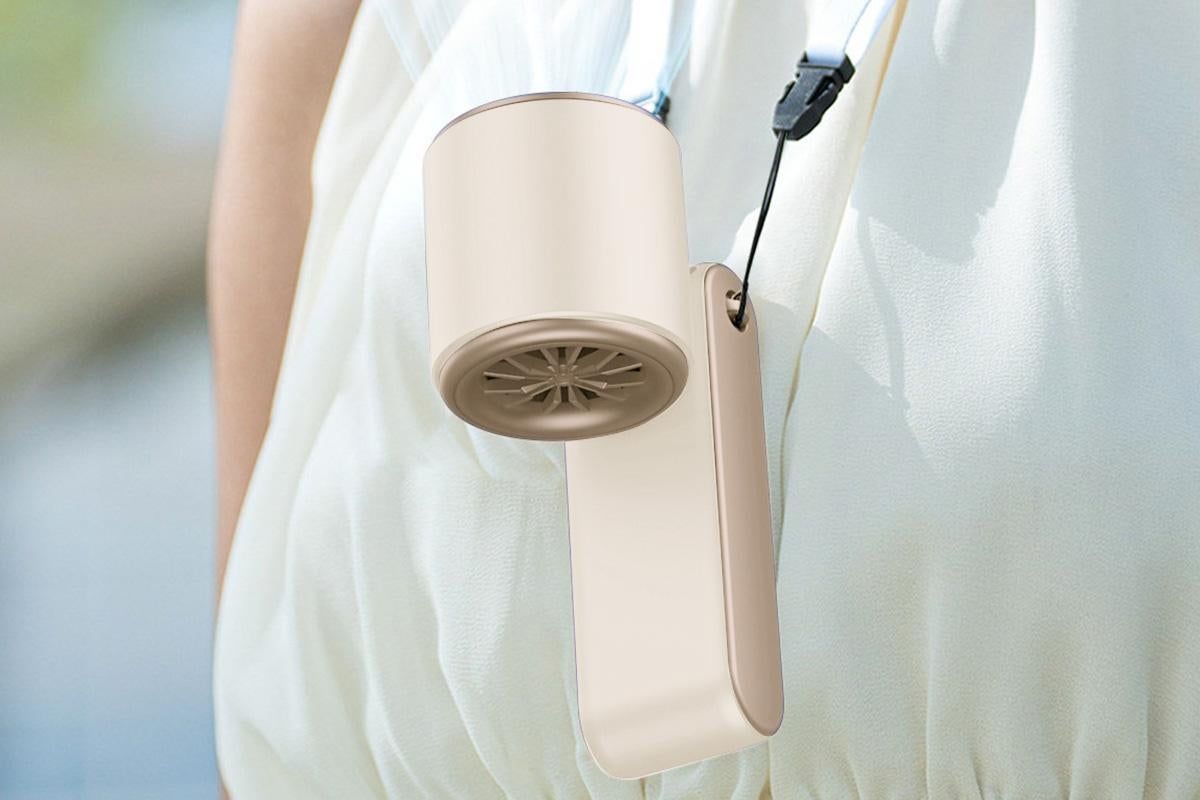 Handheld Portable Fan with Ice Cooler 100-Speed Rechargeable Handheld Fan - Beige - Image 4