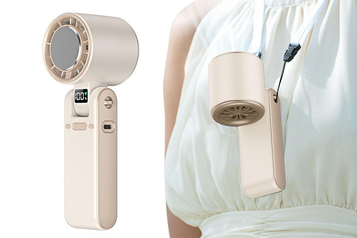 Handheld Portable Fan with Ice Cooler 100-Speed Rechargeable Handheld Fan - Beige - Image 7