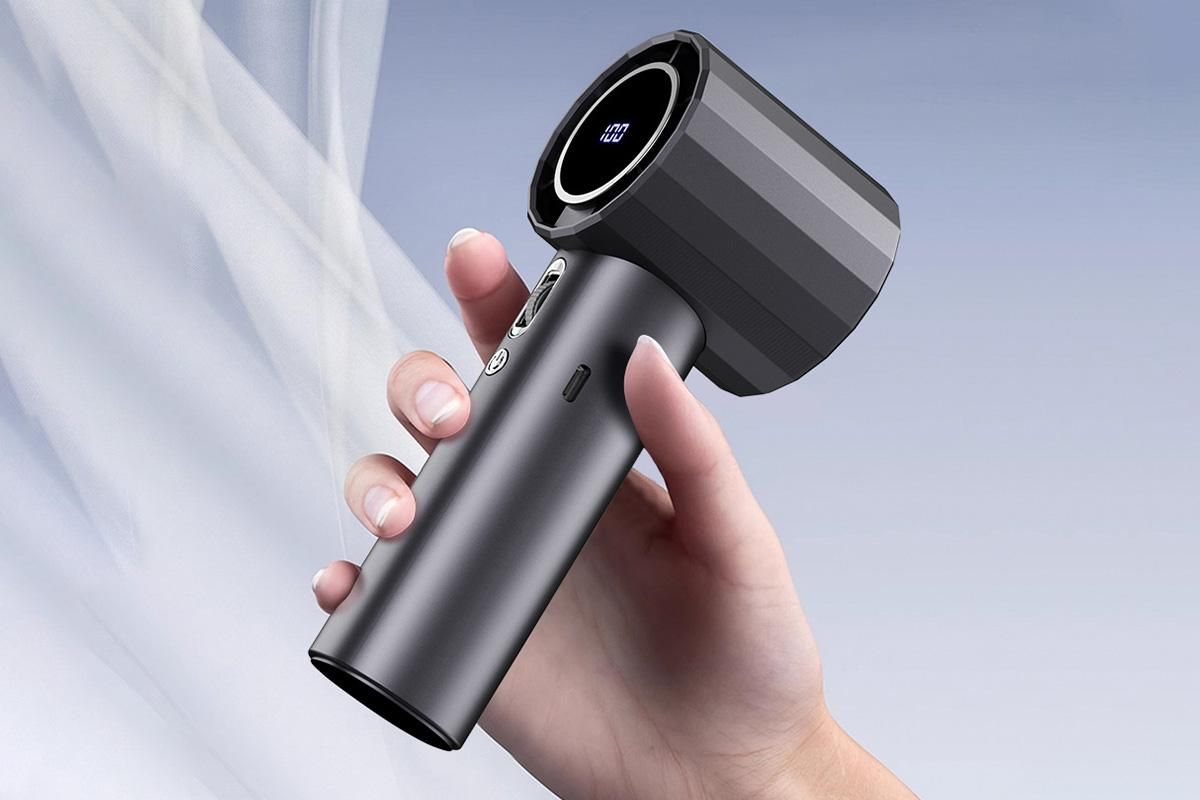 Portable Handheld Turbo Fan Windy Speed Adjustable Mini Personal Battery Operated Fan -Grey - Image 3
