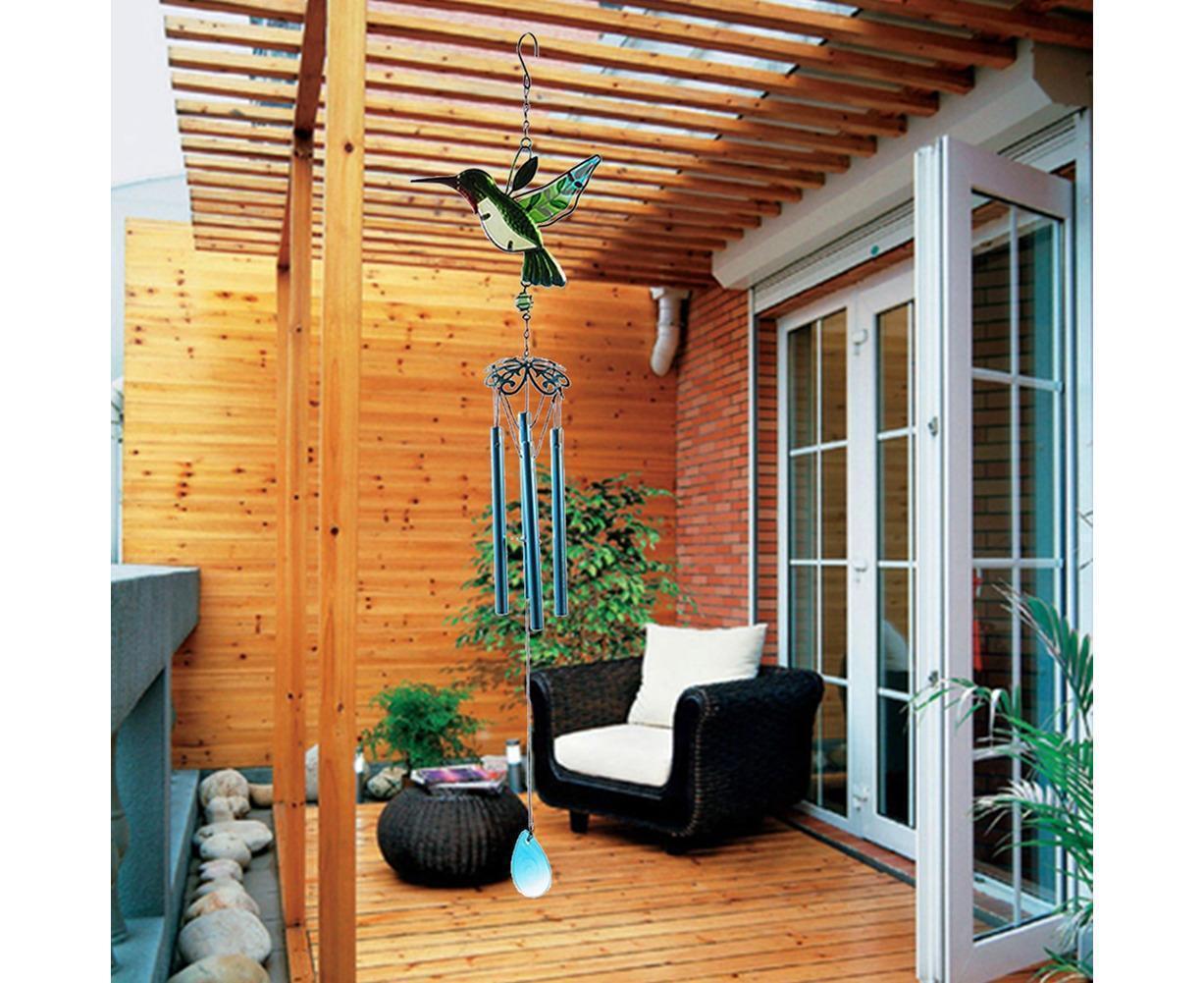 Cute Hummingbird Metal Tubes Wind Chime Bell Home Yard Wall Hanging Ornament-Green Wind Chime Tube - Image 3