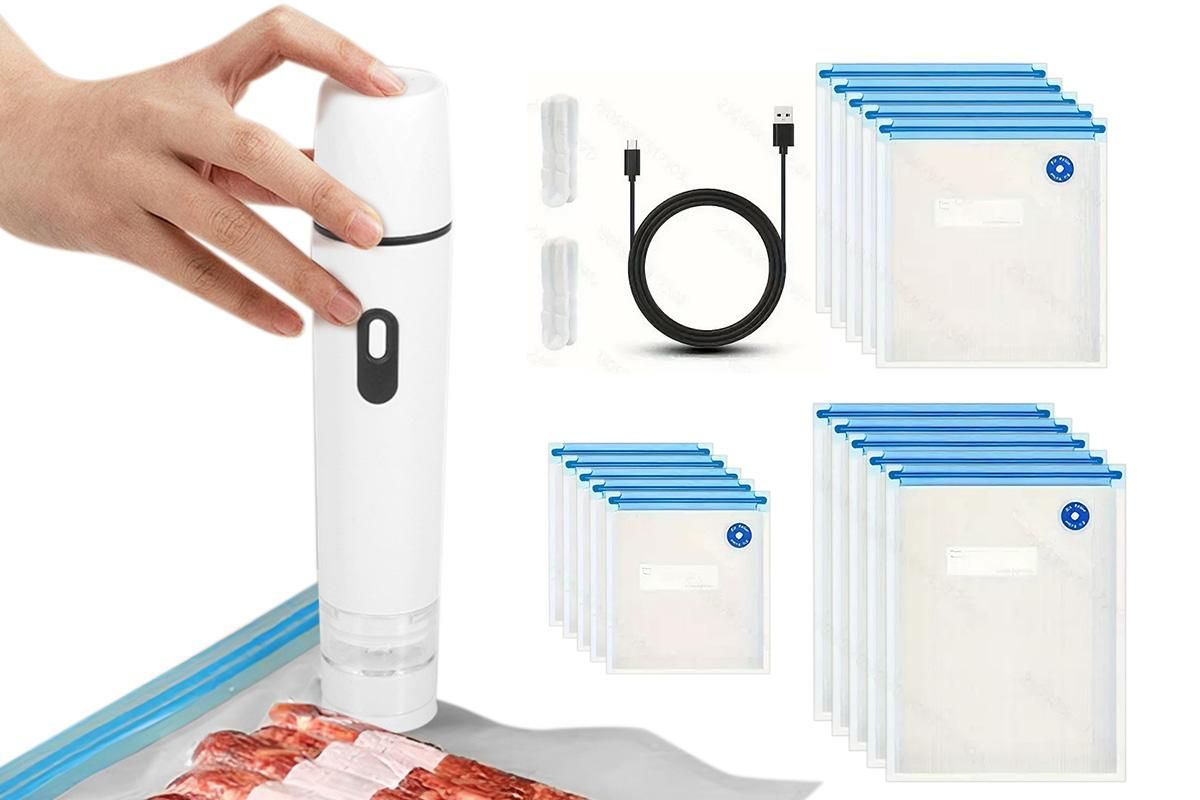 Compact Vacuum Sealer for Food Storage with 15 Reusable Vacuum Bags - Image 1