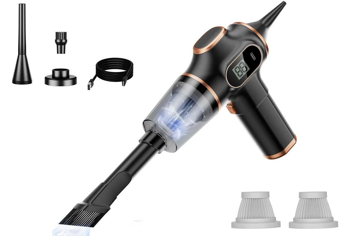 Car Vacuum Portable Cordless 2 in 1 Vacuum Cleaner Air Duster Handheld Vacuum Cordless with 3000mAh Battery - Black - Image 1