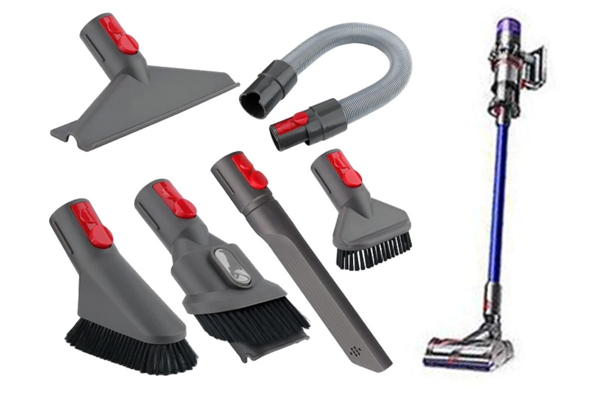 6Pcs Brush Attachment Tools Kit Compatible for Dyson V7 V8 V10 V11 Vacuum Cleaner Accessories Cordless Stick Vacuum Cleaner Accessory Replacement Including Flexible Hose, Crevice Tool, Mattress Tool, Stiff Dust Brush - Image 1