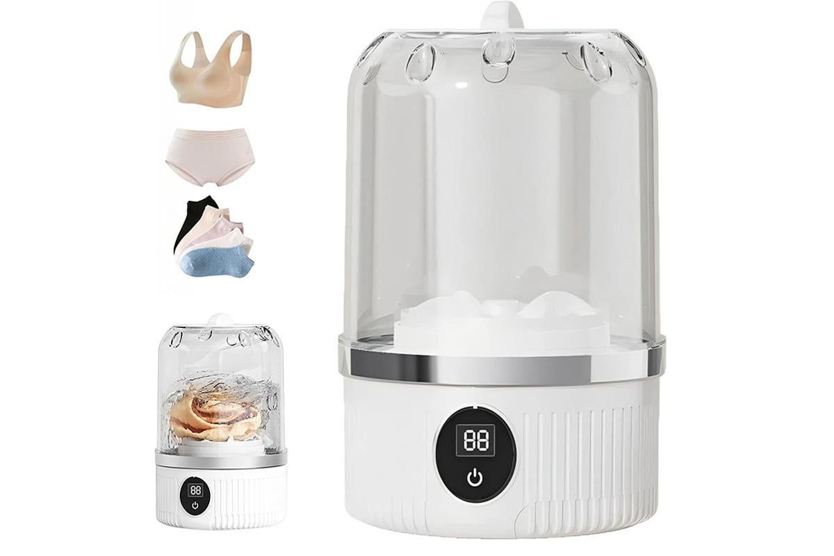 Portable Mini Washing Machine Rechargeable Small Clothes Washer for Travel Use - White - Image 1
