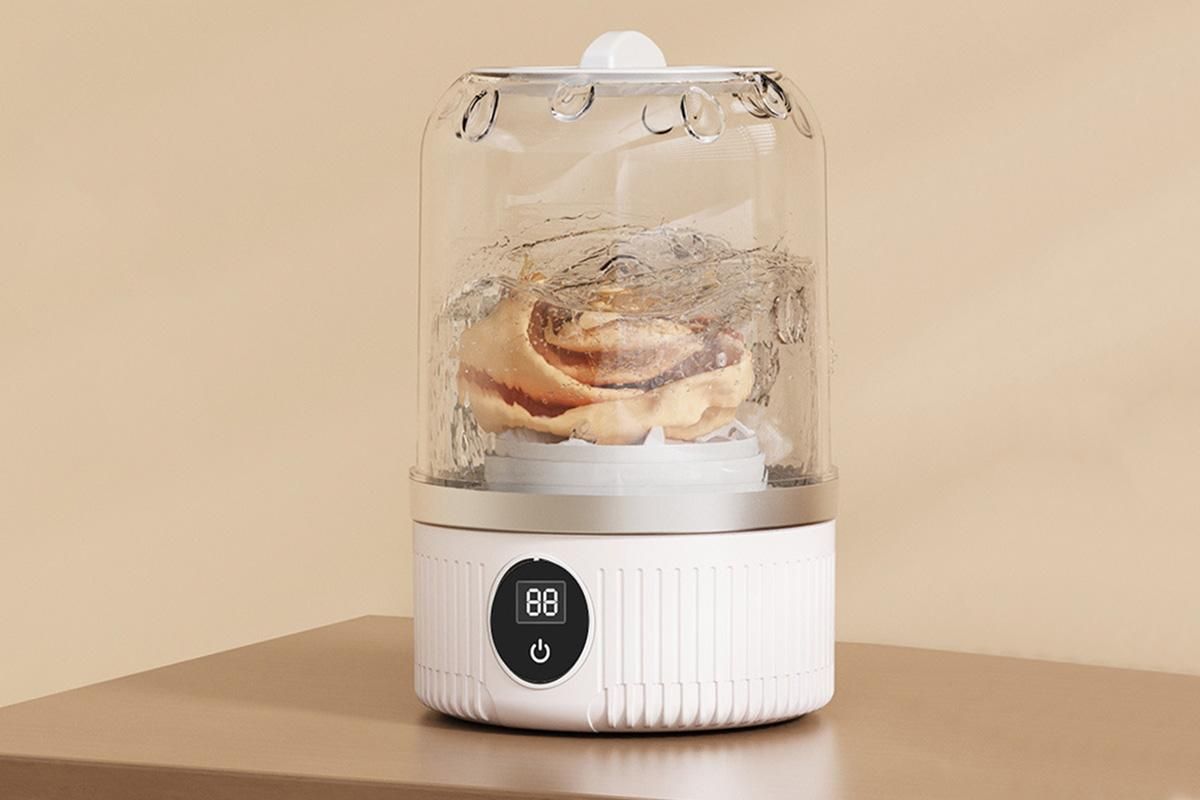 Portable Mini Washing Machine Rechargeable Small Clothes Washer for Travel Use - White - Image 2