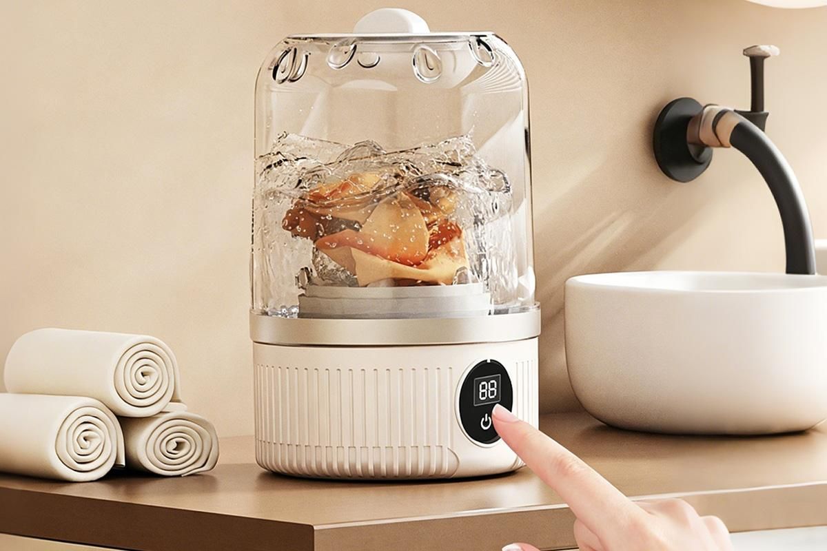 Portable Mini Washing Machine Rechargeable Small Clothes Washer for Travel Use - White - Image 4