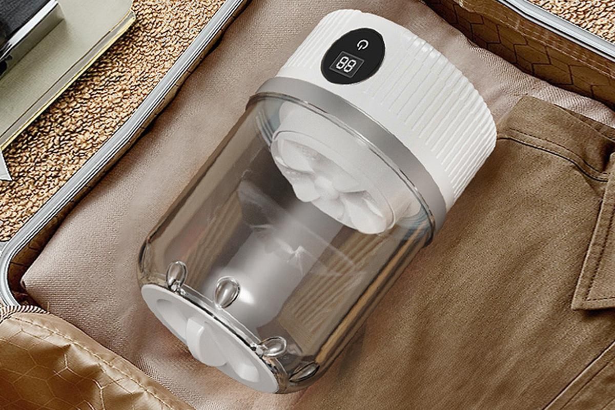 Portable Mini Washing Machine Rechargeable Small Clothes Washer for Travel Use - White - Image 7