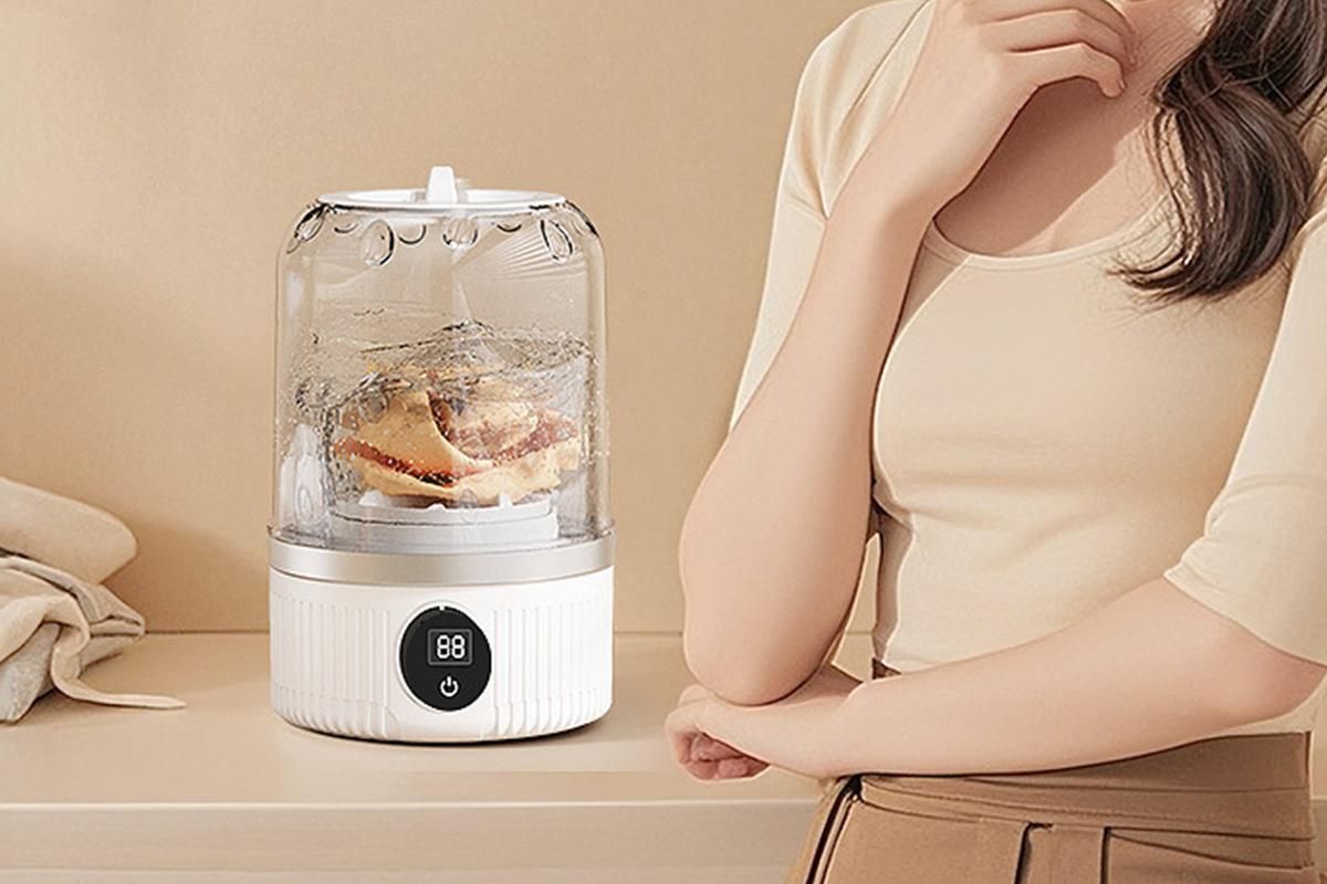 Portable Mini Washing Machine Rechargeable Small Clothes Washer for Travel Use - White - Image 8