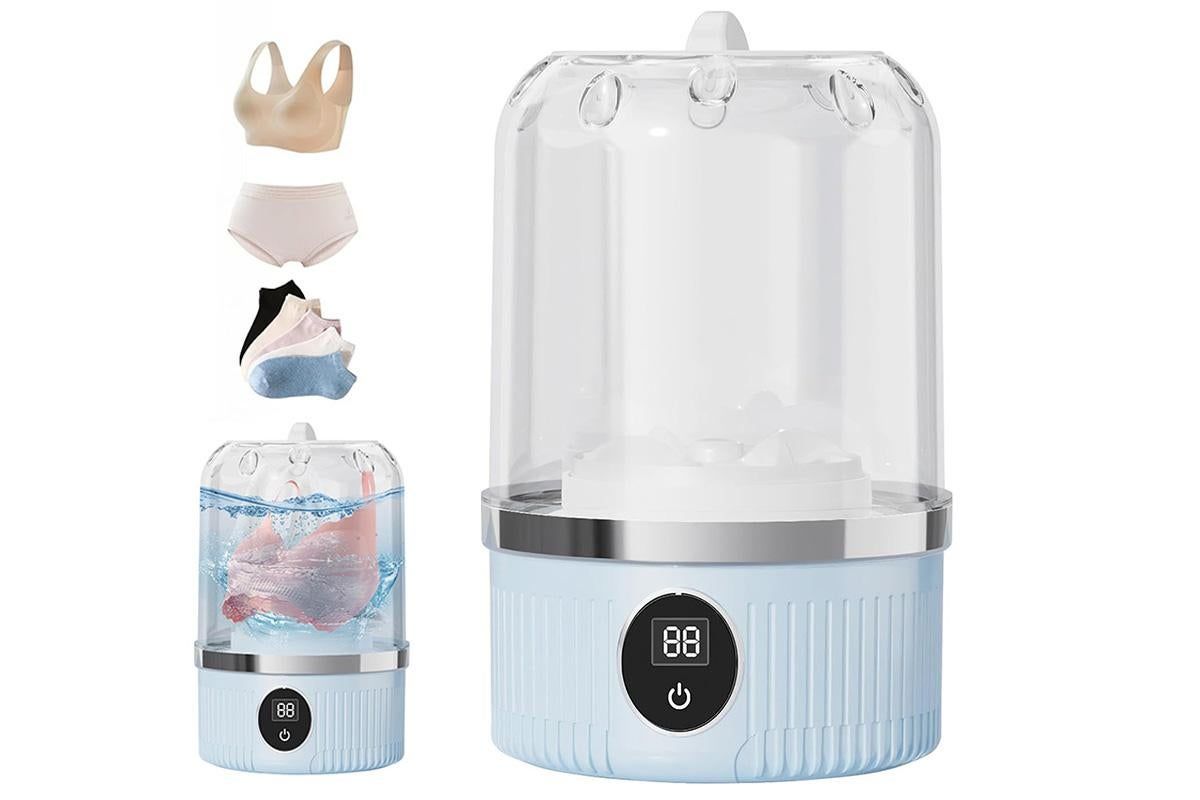 Portable Mini Washing Machine Rechargeable Small Clothes Washer for Travel Use - Blue - Image 1