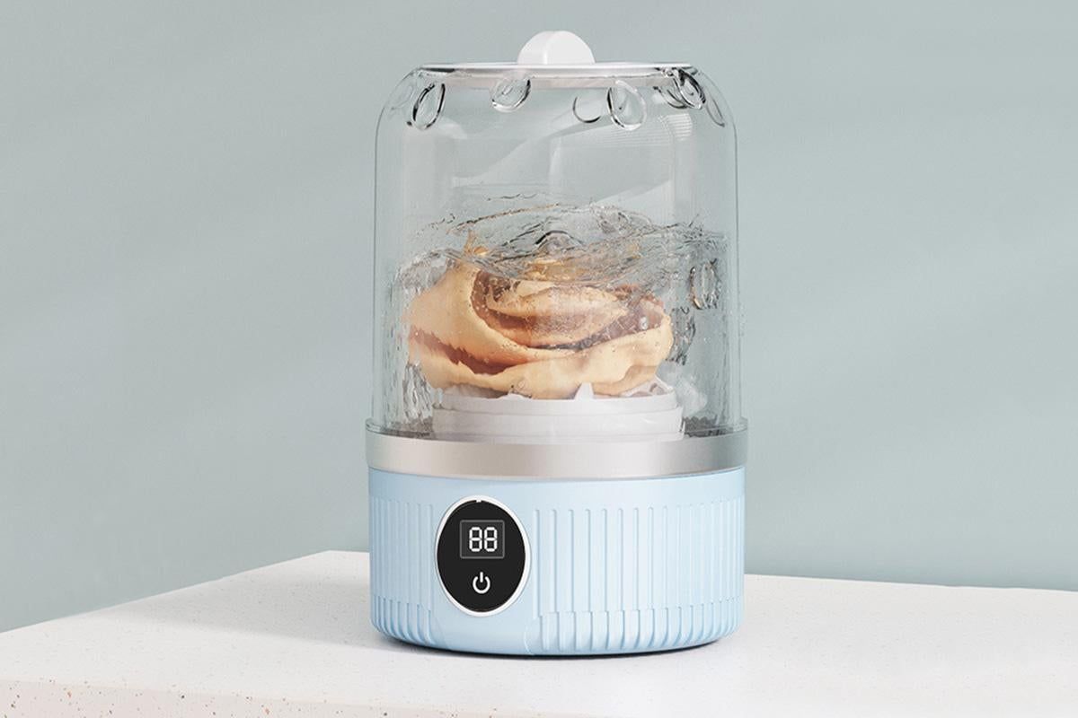Portable Mini Washing Machine Rechargeable Small Clothes Washer for Travel Use - Blue - Image 3