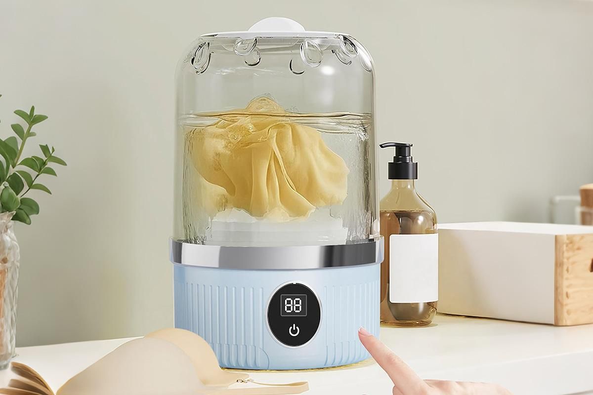 Portable Mini Washing Machine Rechargeable Small Clothes Washer for Travel Use - Blue - Image 5