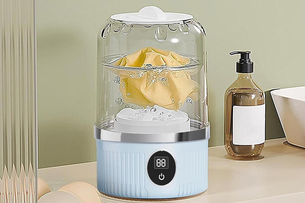 Portable Mini Washing Machine Rechargeable Small Clothes Washer for Travel Use - Blue - Image 6