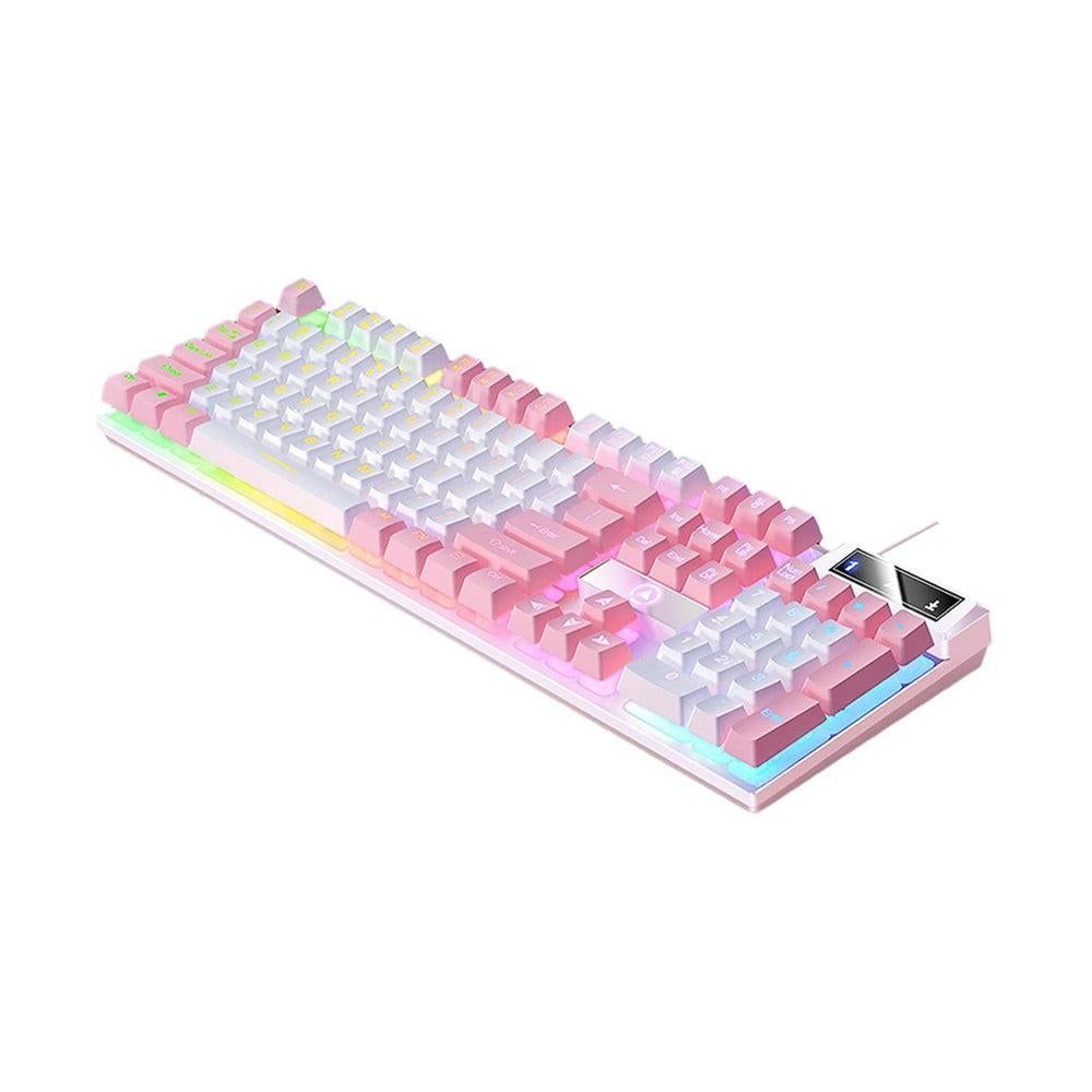 104 Keys Mechanical Gaming Keyboard Wired Backlit Keyboard Hot-Swap Mechanical Keyboard Wired Gaming Keyboard with Number Pad -Pink - Image 3