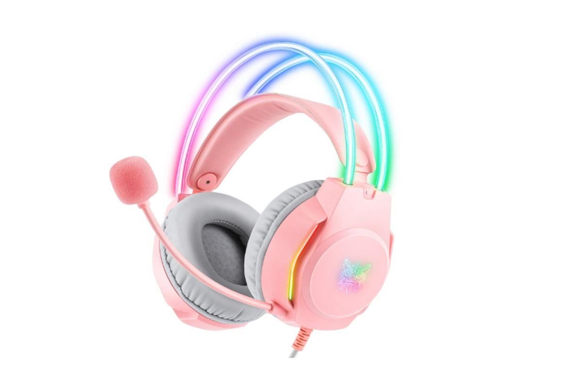 Gaming Headset with Mic Over Ear Headphone Lightweight Headphones with RGB Frame Gaming Headphones -Pink - Image 1