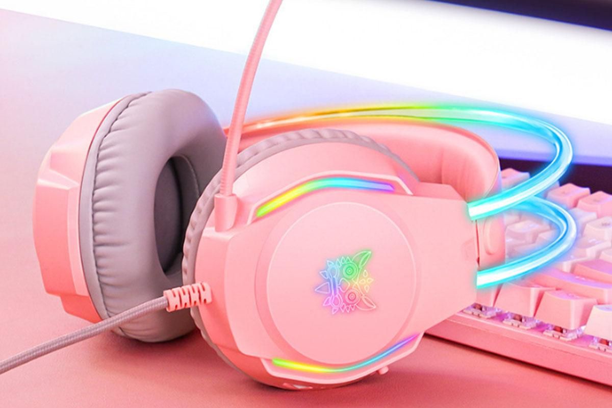 Gaming Headset with Mic Over Ear Headphone Lightweight Headphones with RGB Frame Gaming Headphones -Pink - Image 2