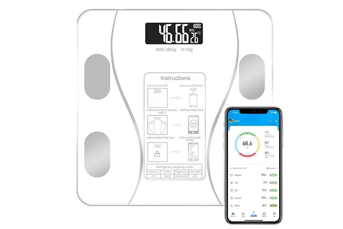 Smart Digital Bathroom Body Fat Scale 180KG Bluetooth Scales Weight -White - Image 1