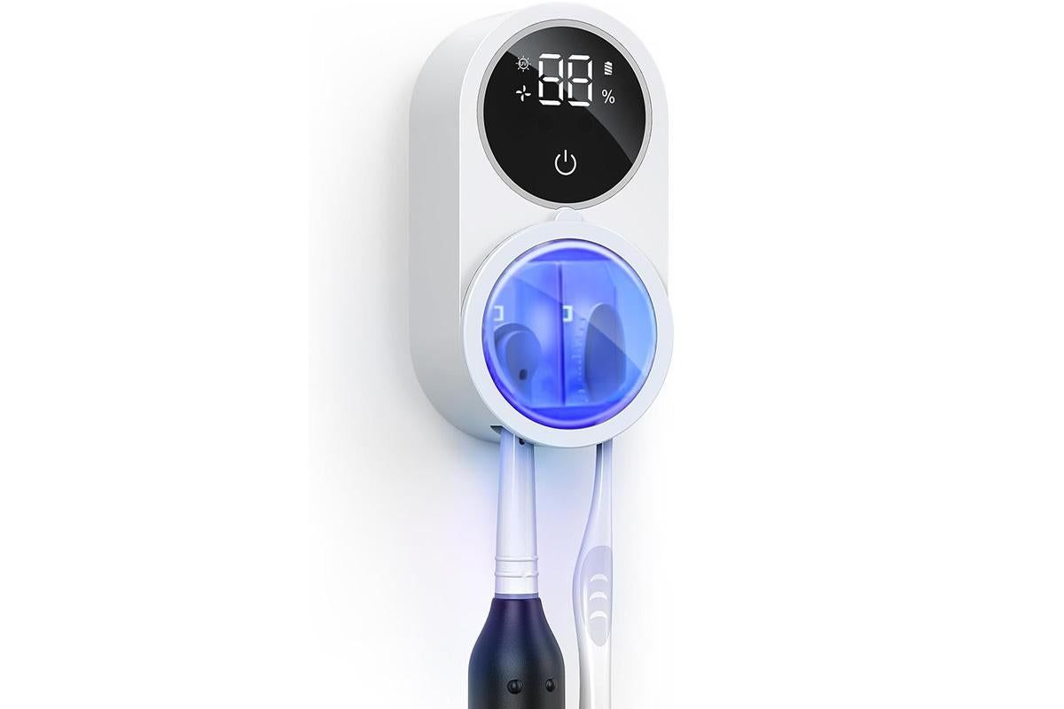 Toothbrush Cleaner Toothbrush Holder Wall Mount Toothbrush Holder for Bathrooms with Smart Light Cleaning and Fan Drying - Image 1