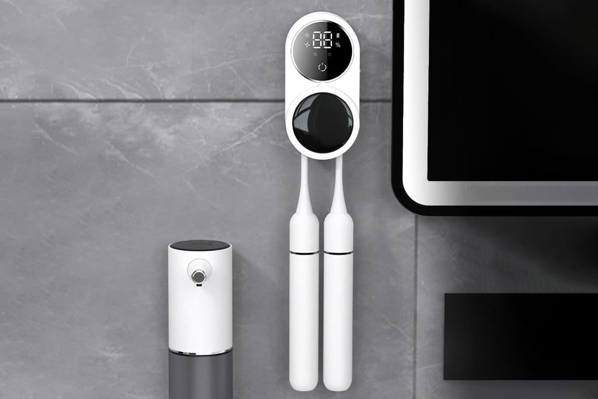 Toothbrush Cleaner Toothbrush Holder Wall Mount Toothbrush Holder for Bathrooms with Smart Light Cleaning and Fan Drying - Image 3