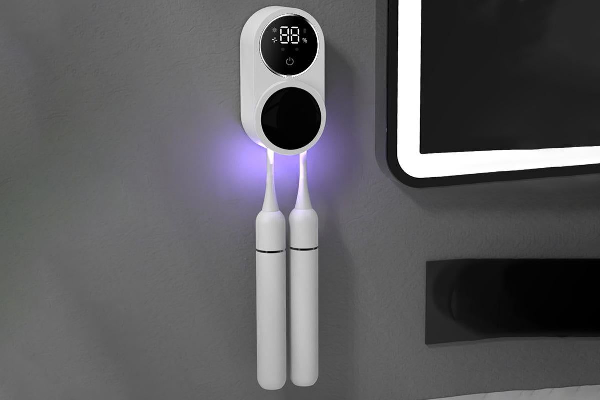 Toothbrush Cleaner Toothbrush Holder Wall Mount Toothbrush Holder for Bathrooms with Smart Light Cleaning and Fan Drying - Image 4