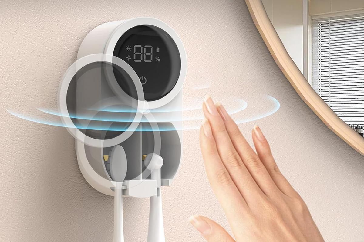 Toothbrush Cleaner Toothbrush Holder Wall Mount Toothbrush Holder for Bathrooms with Smart Light Cleaning and Fan Drying - Image 5